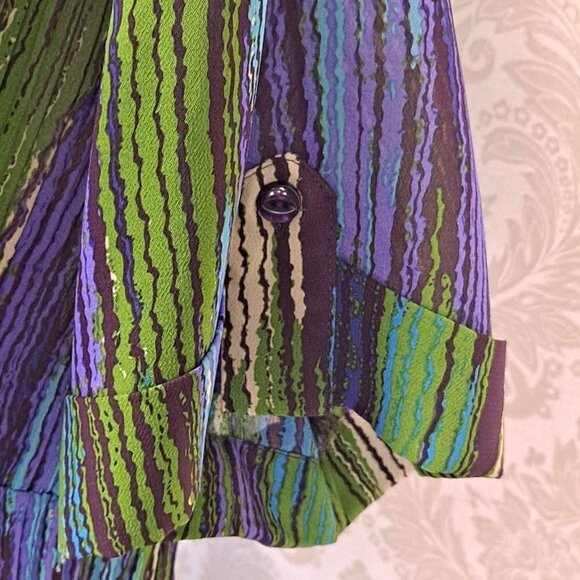 Avenue Size 18/20 Button Front Vertical Striped Sheer Peplum Blouse Short Sleeve - Picture 4 of 14